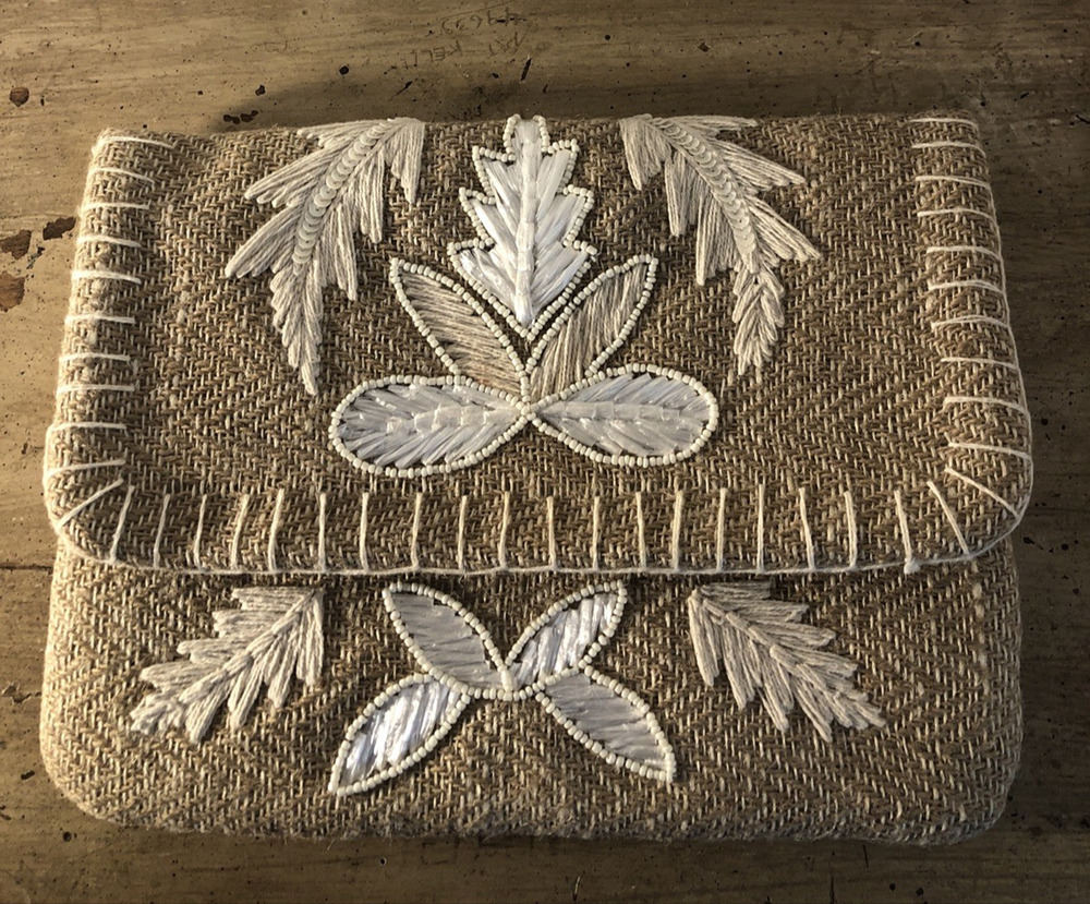 Jute envelope Clutch purse Charming Charlie Handcrafted Boho wedding spring